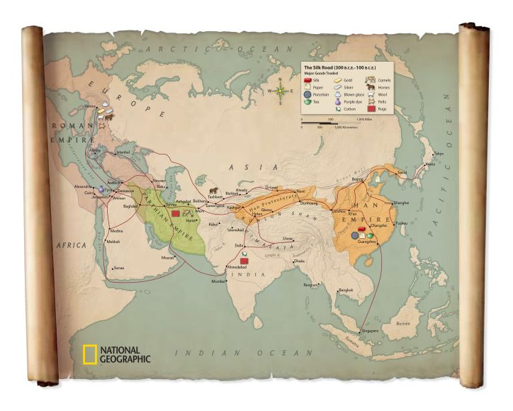 National Geographic இன் வரைபடம்: https://education.nationalgeographic.org/resource/silk-roads