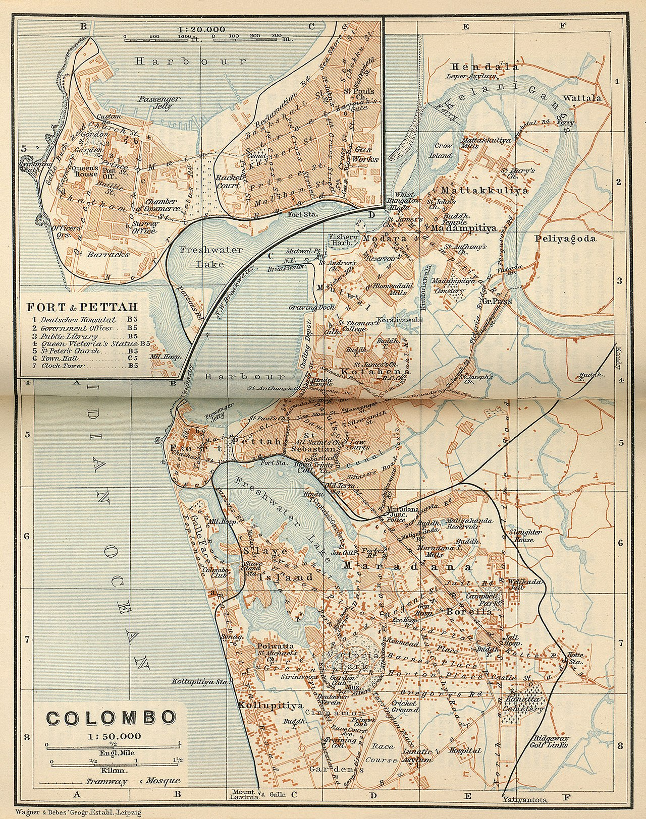1914 Map of Colombo showing the tramway routes